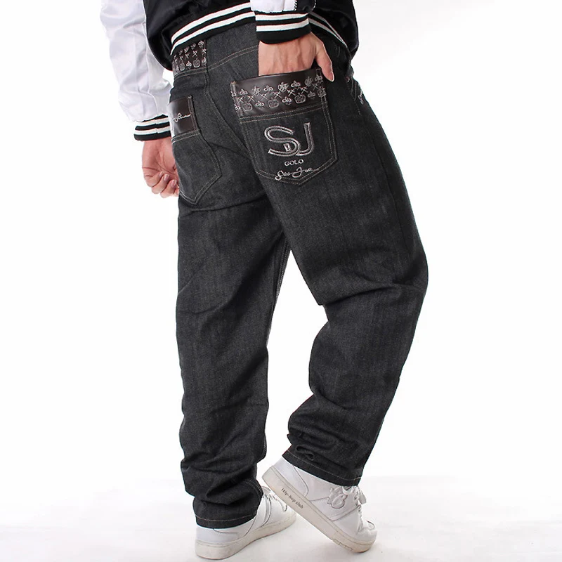 

Для Мужчин's Streetwear свободные джинсы с аппликацией в виде размера плюс брюки палаццо штаны-шаровары прямые брюки мужские джинсовые мешковатые штаны в стиле хип-хоп широкие джинсы