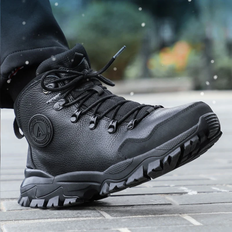 HUMTTO Brand Genuine Leather Hiking Boots for Men 2020 New Winter Waterproof Climbing Trekking Shoes Mens Outdoor Tactical Boots