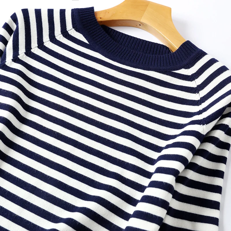

2020 Spring Autumn Long Sleeve Striped Pullover Women Sweater Knitted Sweaters O-Neck Tops Korean Pull Femme Jumper Female White
