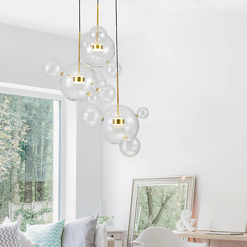 

ABNT Living room Chandelier Warm/White Lighting,Creative Clear Glass Bubble Lamp Children room Indoor Decor Lighting Fixture