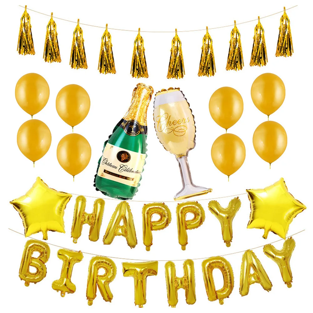 

Happy Birthday Party Supplies Rose Gold Pink Background Banner Tassel Balloons Decoration For Home Party Decoration Set