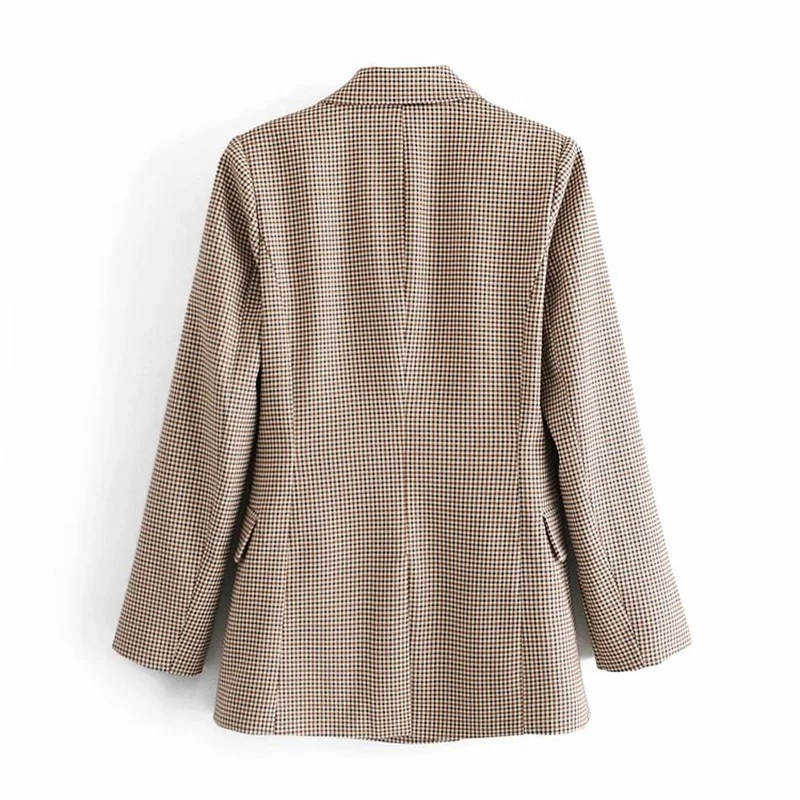 

British Style Retro Plaid Blazer Suit 2021 Women Simple Mid Length Double Breasted Casual Office Blazers Lady Work Commute Suit