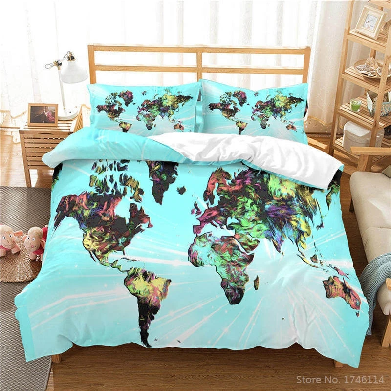 

3D Printed World Map Country Map Printed Bedding Set Soft Duvet Cover /Comforter Cover with Pillowcases for Boys and Girls Adult