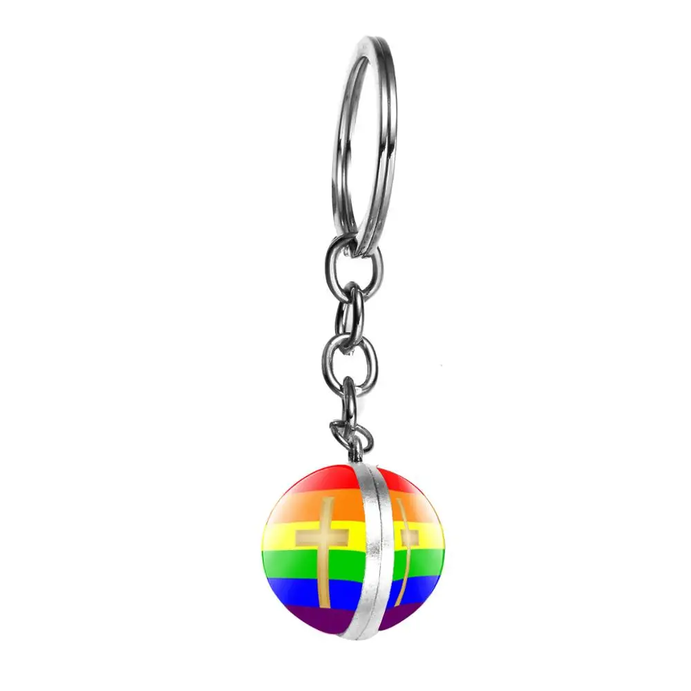 Цепочка для ключей в виде радужной гордости лесбиянок двусторонний стеклянный