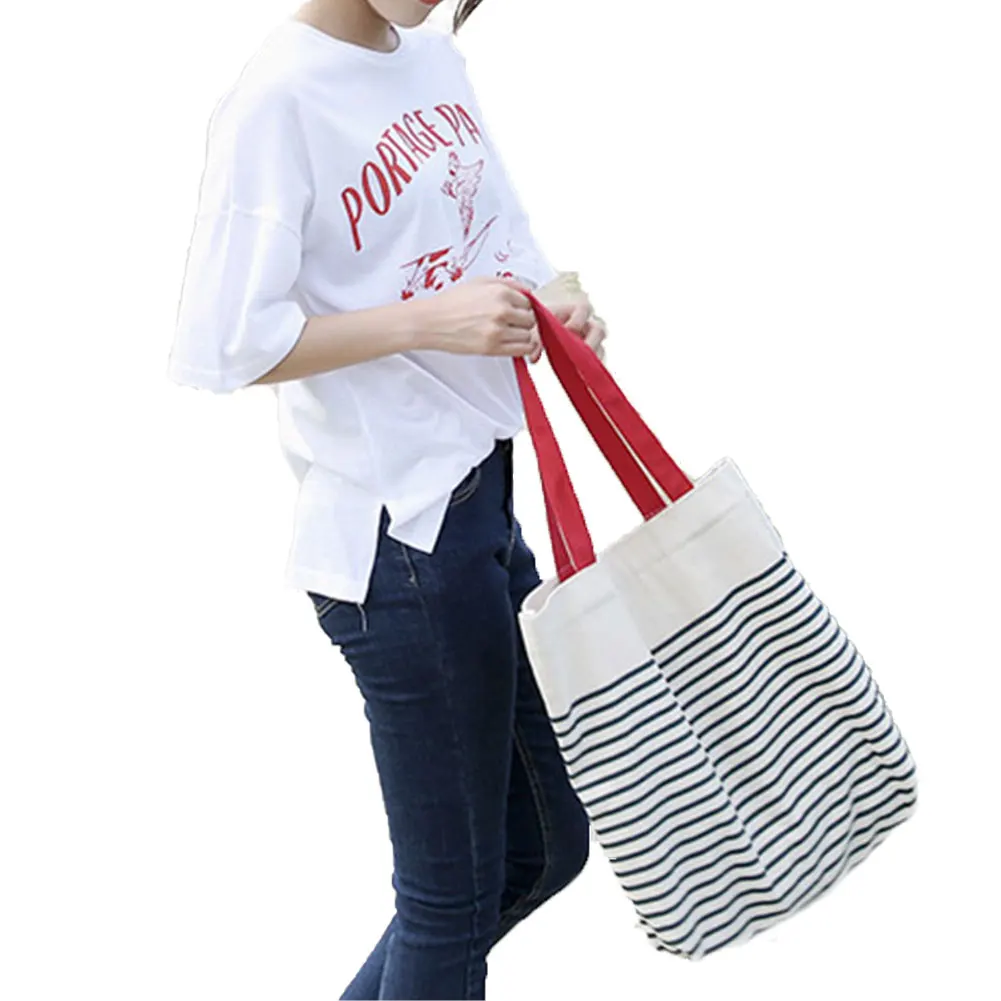 

Women Large Capacity Canvas Tote Purse Classic Striped Portable Shoulder Bag for Travelling/Picnic Ladies Wear-resistant Bags