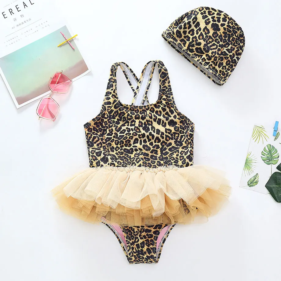 Цельный купальник для девочек с леопардовым принтом детский купальный костюм