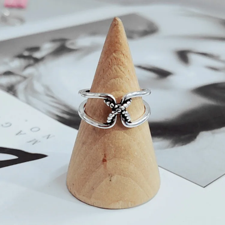 MEETSOFT Thai Silver Opening Ring With 925 Stamp For Women Simple Adjustable Retro Small Rope Knot Double Layer Jewelry Gift | Украшения и