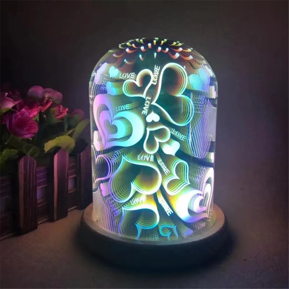 3D светящийся ночник цветной стеклянный абажур из цельного дерева LED-USB прикроватная атмосфера для дома спальни декоративная бутылка праздничные подарки