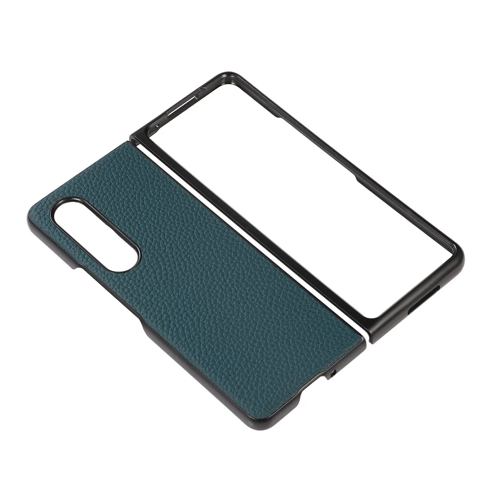 

Genuine Leather Capa for Samsung Galaxy Z Fold 3 2 5G Case Luxury Litchi Pattern Shockproof Back Phone Cover Fold3 Fold2 Fundas