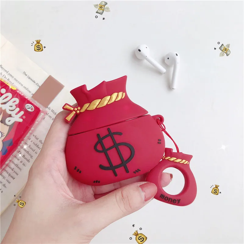 

For AirPods Case Soft Silicone Cute 3D Cartoon Money US Dollar Earphone Cases For Apple Airpods 1 2 Case Protect Cover Funda Bag