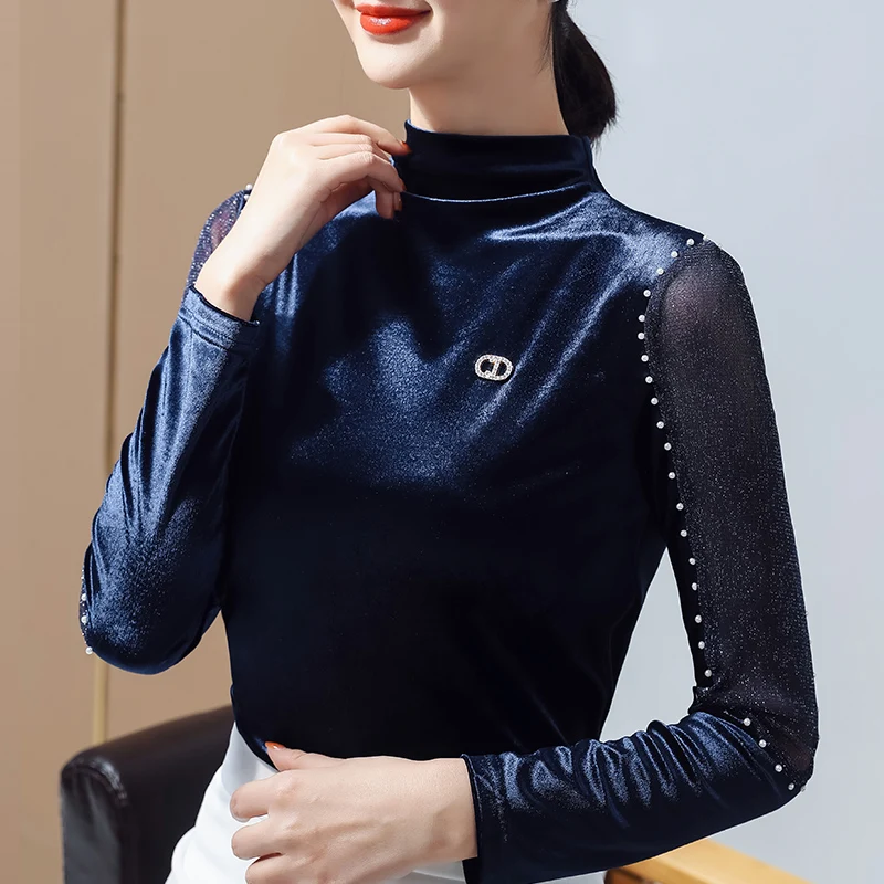 

Новинка 2021 Весенняя женская, Детская футболка модная повседневная футболка с длинным рукавом с высоким, плотно облегающим шею воротником Т...