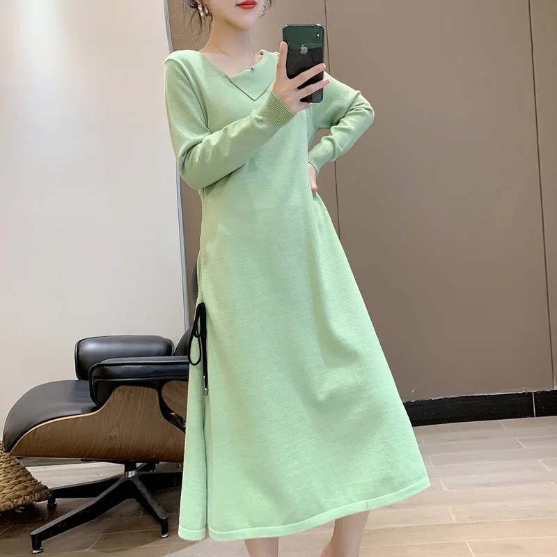 

Women Vintage Sashes A-line Party Mini Dress Long Sleeve Notched Collar Solid Casual Elegant Dress 2020 Autumn New Fashion Dress