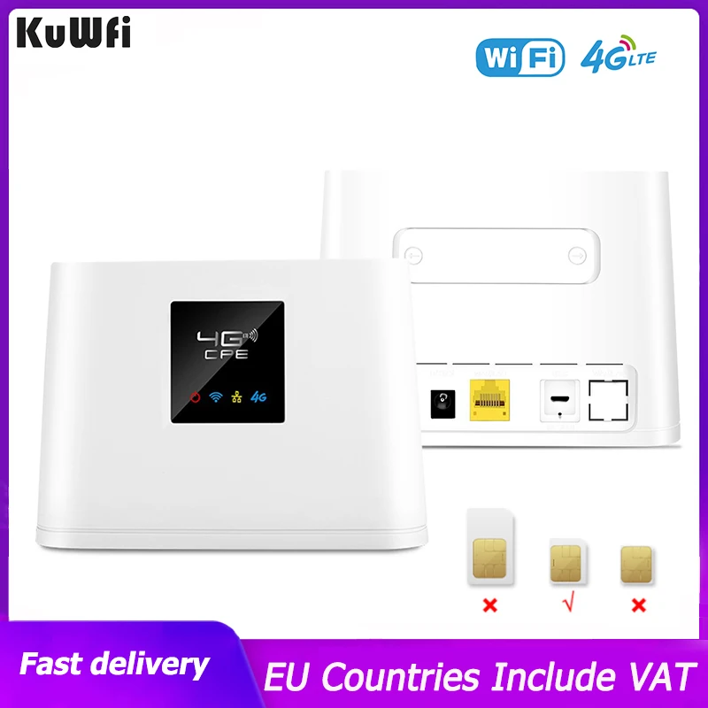 

KuWFi 4G Router 150Mbps Wireless Wifi Router With SIM Card Slot&RJ45 Port Built-in External Antennas Support 10 WiFi Users