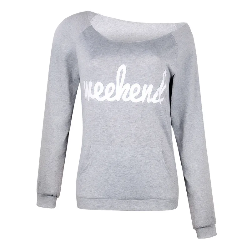 

Autumn Fashion Woman Sweatshirt Full Letter Printpullovers Slash Neck Cold Shoulder Slim Sheath Comfortable Sweatshirt