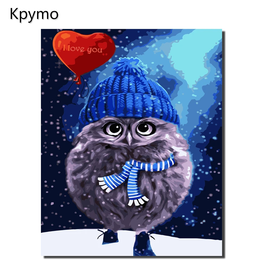 Kpymo безрамные Ow животные Абстрактные цветные цифры Diy Цифровая живопись по