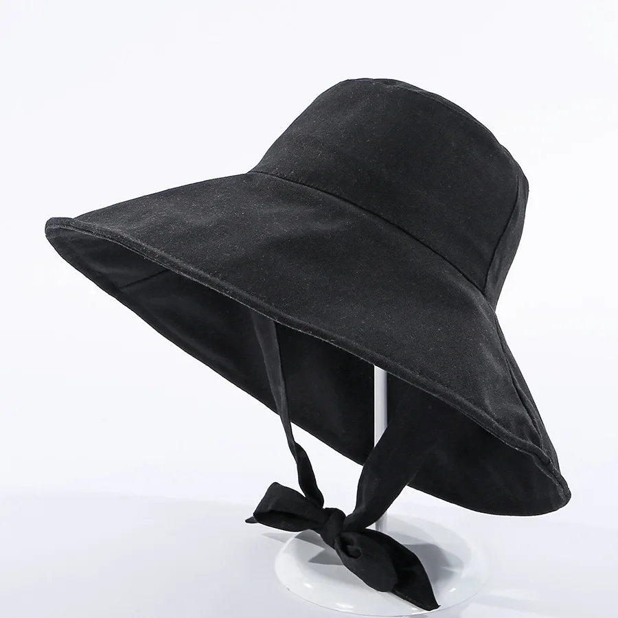 New casual big brim sun protection UV hat Women's bow tie Japanese wild fisherman hat