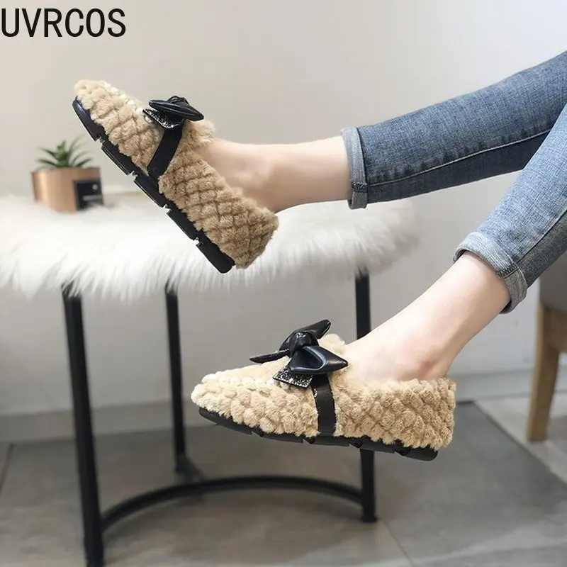 

Fashion Women's Cotton Shoes Simple Upper Bow Pearl Rhinestones All-match Small Fresh Women's Single Shoes 2021