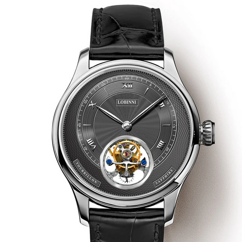 Роскошные мужские часы tourbillion автоматические наручные LOBINNI водонепроницаемые