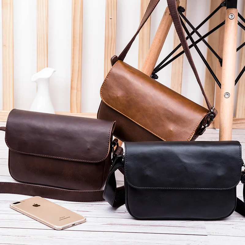 

Japanese Style Crazy Horse Croodbody Bags Men Luxury PU Leather Messenger Bag Man Large-capacity Shoulder Bags Male Flap Bags