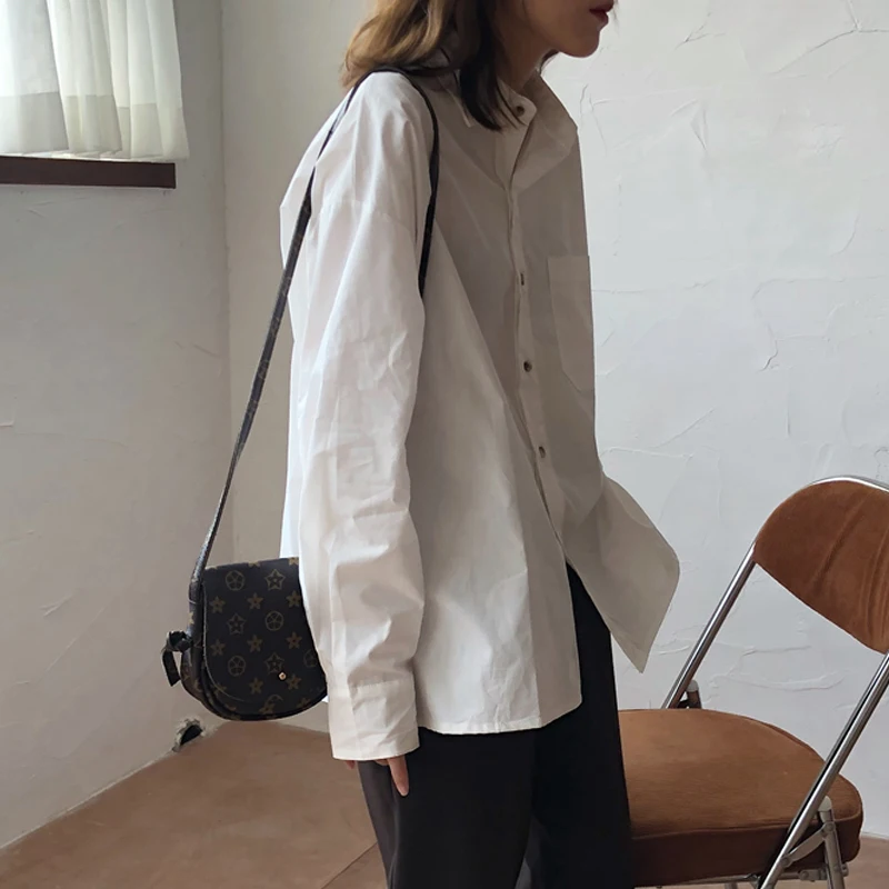 Женская рубашка с отложным воротником REALEFT белая Повседневная Свободная блузка