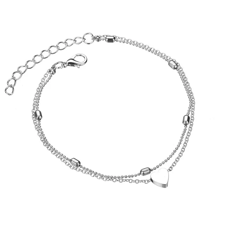 LETAPI Two Layers Chain Heart Style Gold/Silver Color Anklets For Women Bracelets Summer Barefoot Sandals Jewelry On Foot | Украшения и
