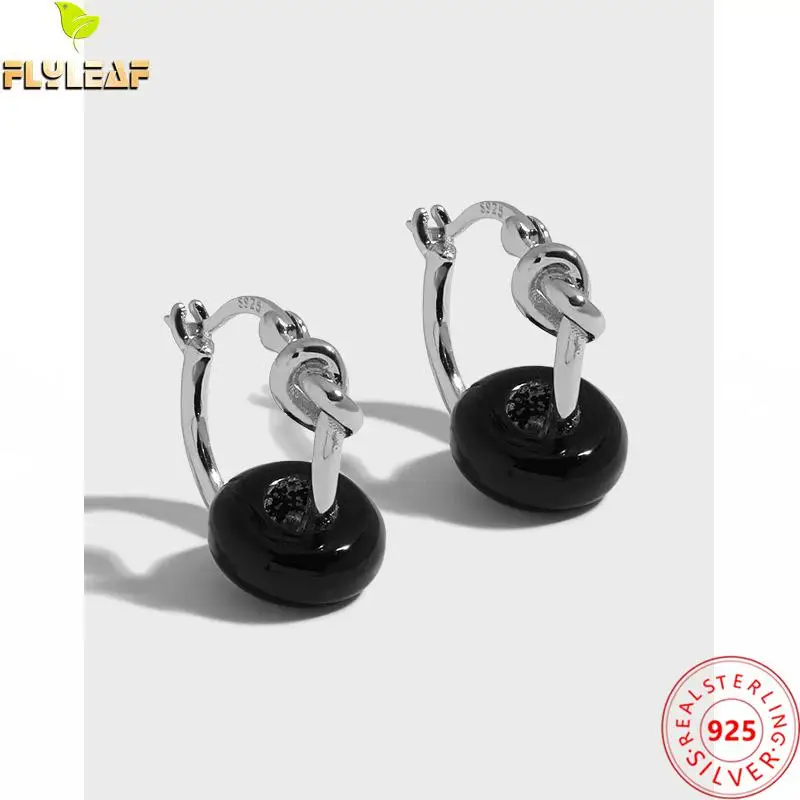 

18k Gold Plating Natural Agate Hoop Earrings For Women 925 Sterling Silver Rope Knot Jade Circle Earing Femme Fine Jewelry