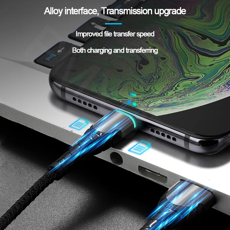3,0 USB кабель, светодиодный, с нейлоновой оплеткой, 3 А, быстрая зарядка для iPhone 11, samsung, huawei, мобильного телефона, Micro usb type C, 1 м, провод для быстрой зарядки