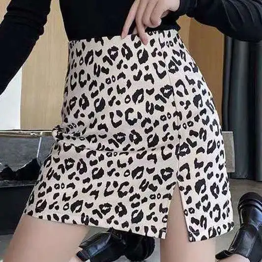 

New Ins Temperament Retro Leopard Print Half-length Skirt High Waist A-line Thin Package Hip Skirt Female