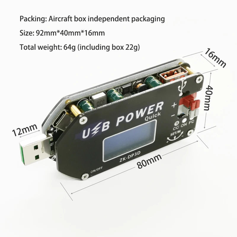 CNC USB TYEPE C DC преобразователь CC CV 1 30V 2A 15W модуль питания Регулируемый источник QC2.0 3 0