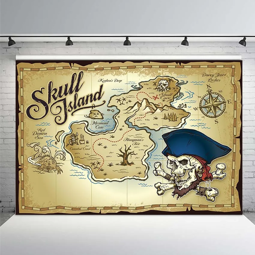 

Виниловый фон для студийной фотосъемки с изображением черепа островка сокровищ винтажная карта пирата