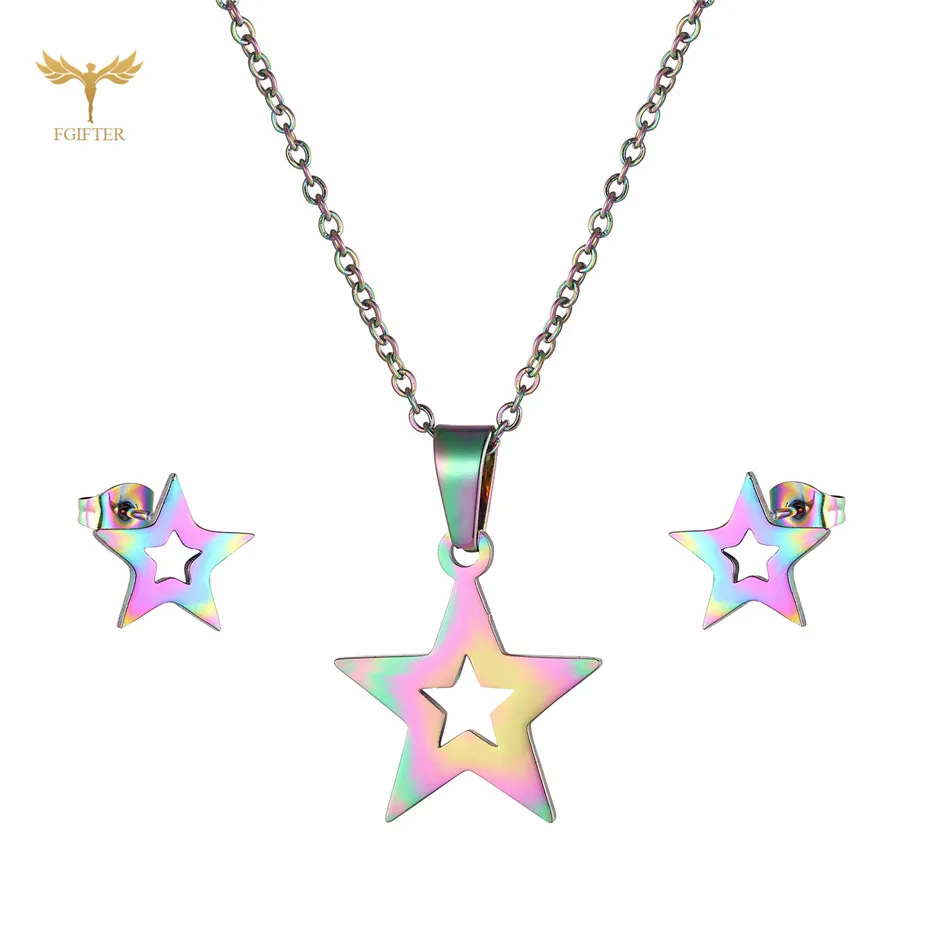 

Stainless Steel Jewelry Set Star Pendant Fashion Color Necklace Stud Earrings Women's Accessories