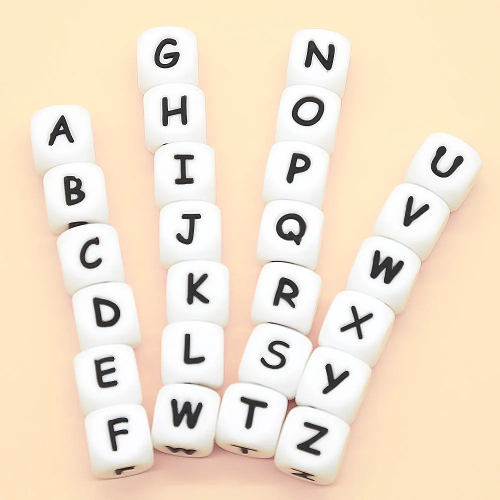 Cute-Idea 100pcs silicone english alphabet letters beads for Personalized Name DIY Baby Shower Gifts chewing baby product toy