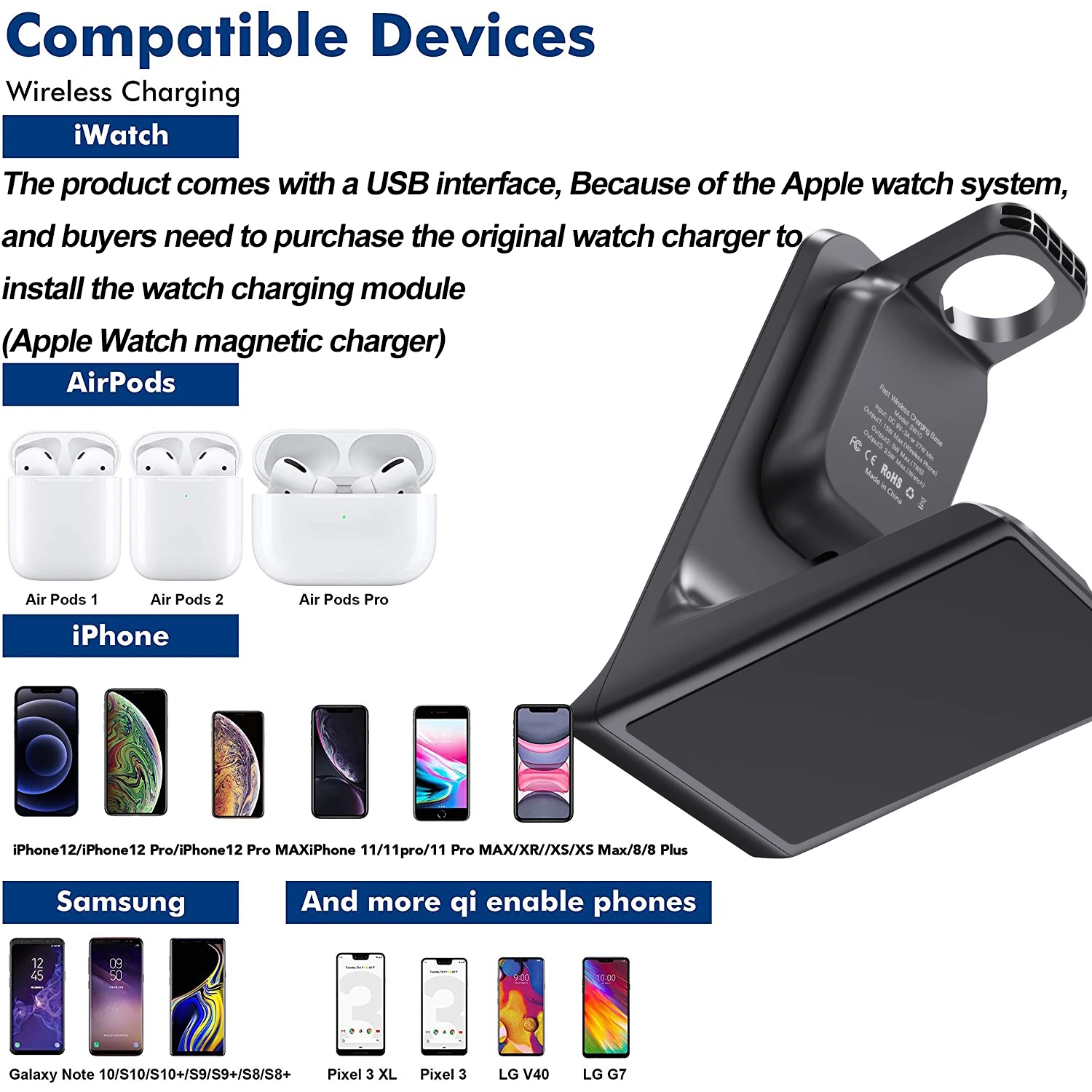 15W 3 in 1 Wireless Charger Stand For iPhone 12 11 XS QI Phone Chargers Holder For Apple Airpods Pro Fast Charging Dock Station