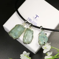 tbjnatural aquamarine handmade rough pendant leather chord necklace jewelry 925 sterling silver women special birthstone gift