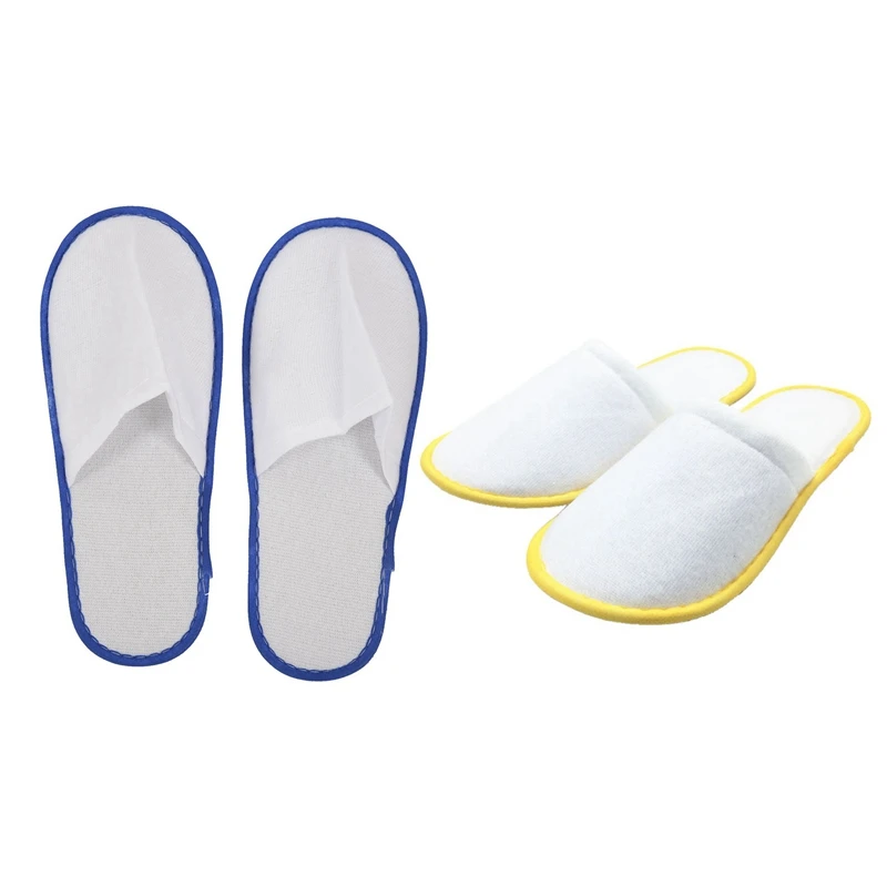 

30 Pairs of White Towelling Hotel Disposable Slippers Terry Spa Guest Shoes, Blue & Yellow