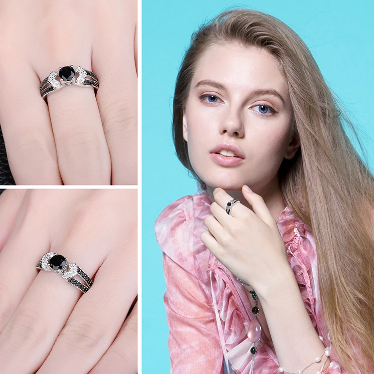 Jewelrypalace элегантный 0.8ct естественным черной шпинели Обручальные кольца Кольца для Для женщин из натуральной 925 серебро себе ювелирные изделия