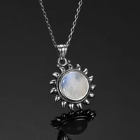 925 sterling silver natural moonstone necklaces for women men sun shape necklace vintage pendants fine jewelry gift