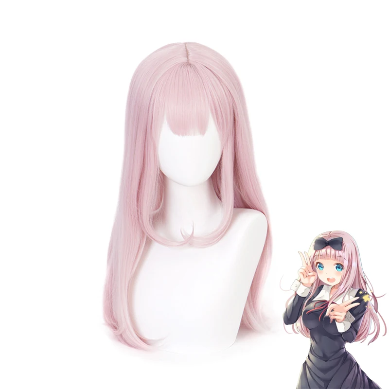 Fujiwara тика Для женщин розовый длинный парик Косплэй костюм Кагуя sama Love is война