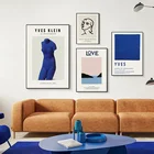 Настенная картина на холсте, простой современный настенный плакат с синей фигуркой матизса в скандинавском стиле, украшение для гостиной, подвесная картина