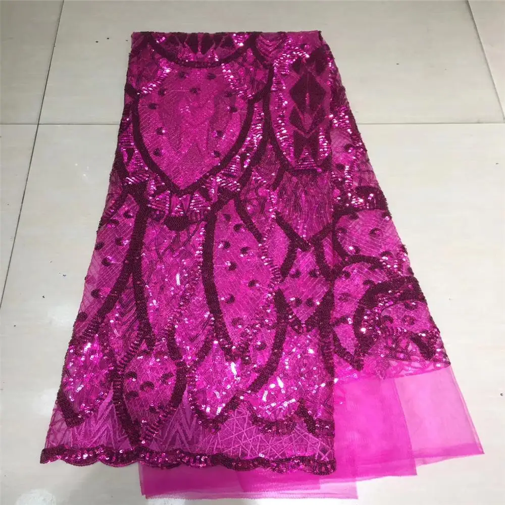 

2020 High Quality French Nigerian Sequins Net Lace,Royal blue African Tulle Mesh Sequence Lace Fabric For Party Dress 5Yards/lot