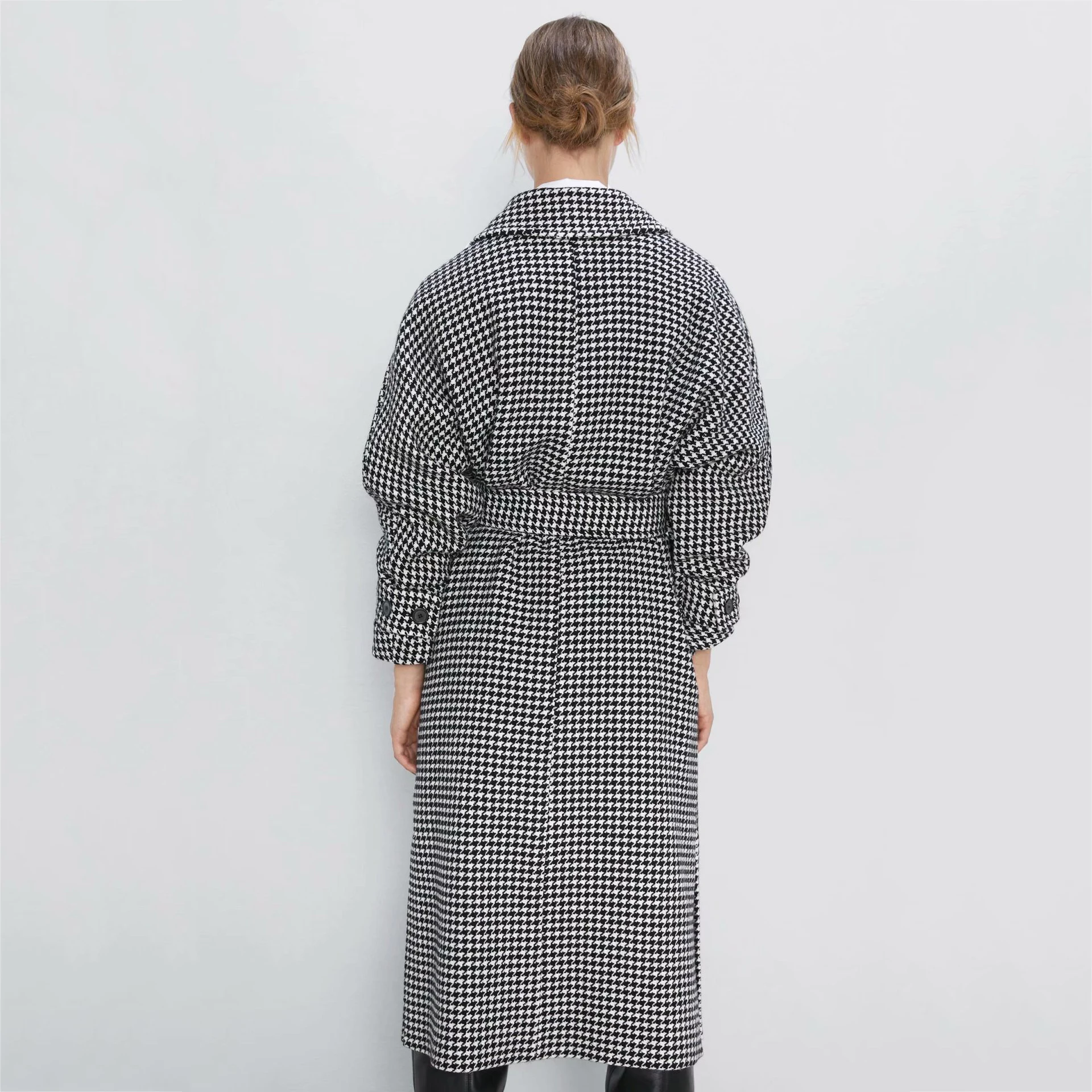 Женское длинное пальто с длинным рукавом регулируемой талией и поясом Осень зима