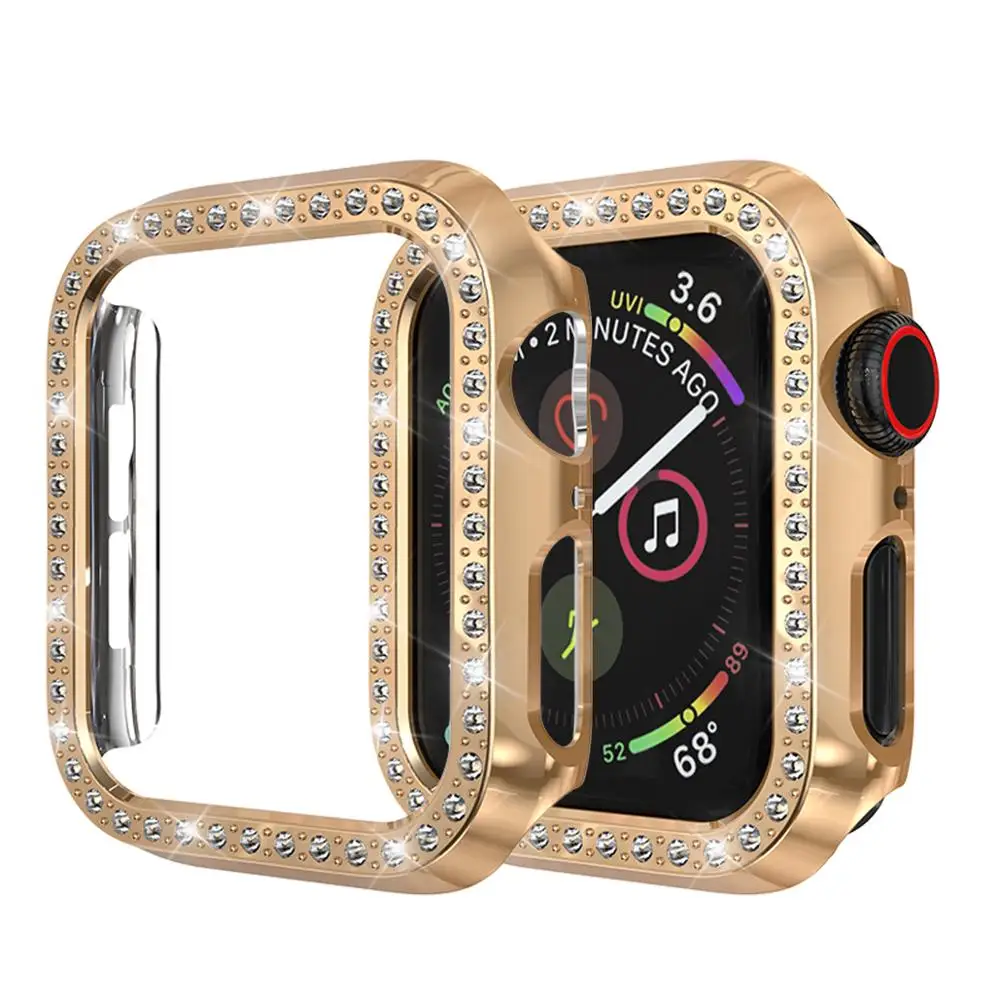 ROSE GOLD Защитный чехол для Apple Watch, версии 5/4/3/2/1 40 мм 44 расположен в городе дрель ПК Материал чехол s для наручных часов iWatch, версия 3, 2, 42 мм, 38 мм - Цвет: ROSE GOLD