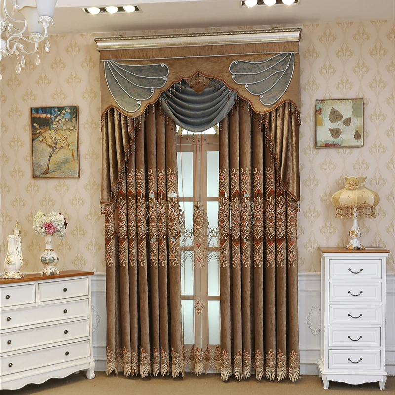 

Europe luxury elegant villa velvet bedroom French Window curtains high quality embroidered Voile Curtain for living room hotel