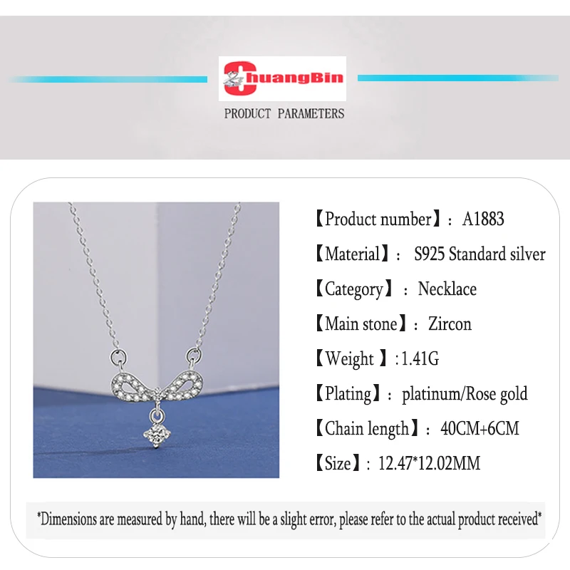 

Genuine S925 Sterling Silver Bow Necklace Women's Fashion Korean Style Small Fresh Exquisite Zircon Clavicle Chain