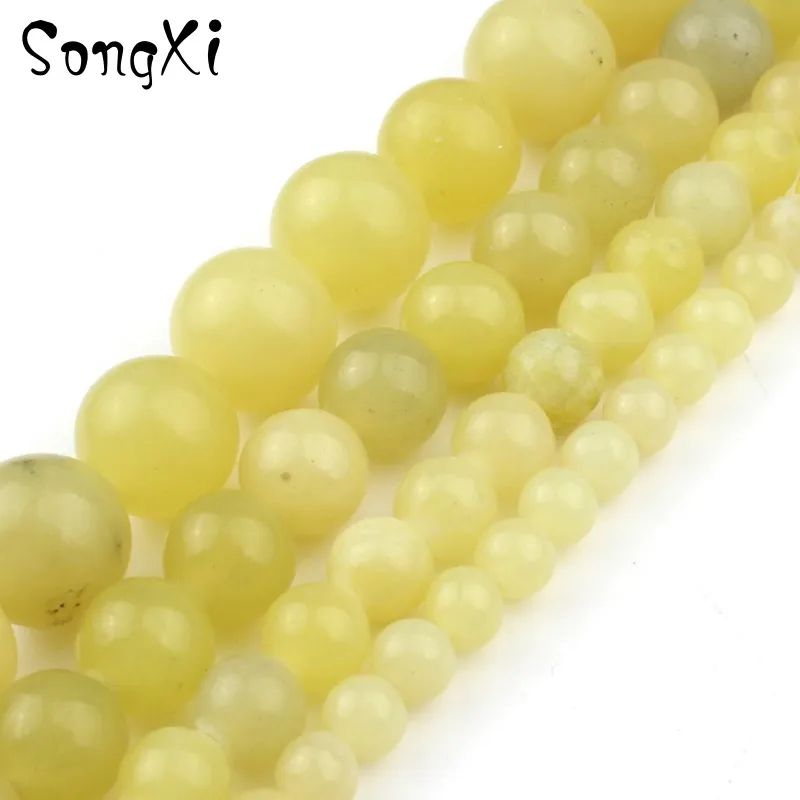 Natural Lemon Jades Stone Round Loose Beads For Jewelry Making 4 6 8 10 12mm Diy Charm Bracelet Necklace Accessories 15 Inch | Украшения и