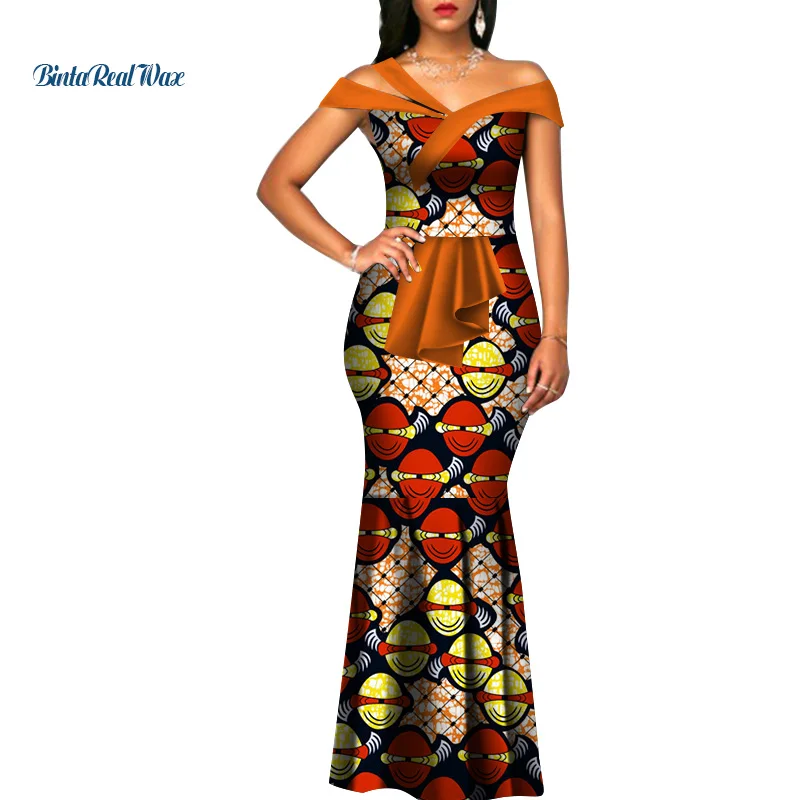 Африканские платья с вощеным принтом для женщин Летнее Длинное платье русалки