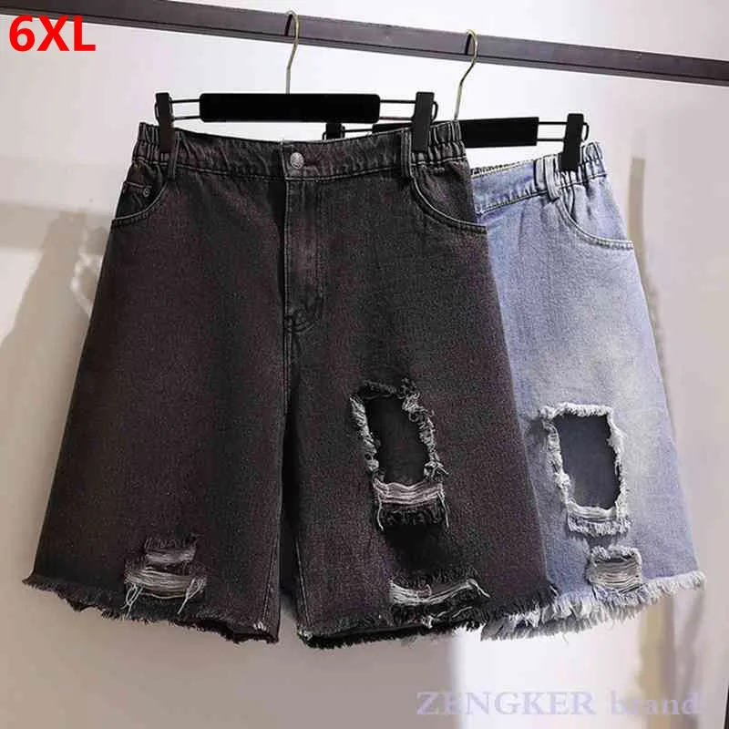 

Extra large size women's summer ripped burrs jeans cover belly slimming personality womens shorts 3XL 4xl 5xl 6xl