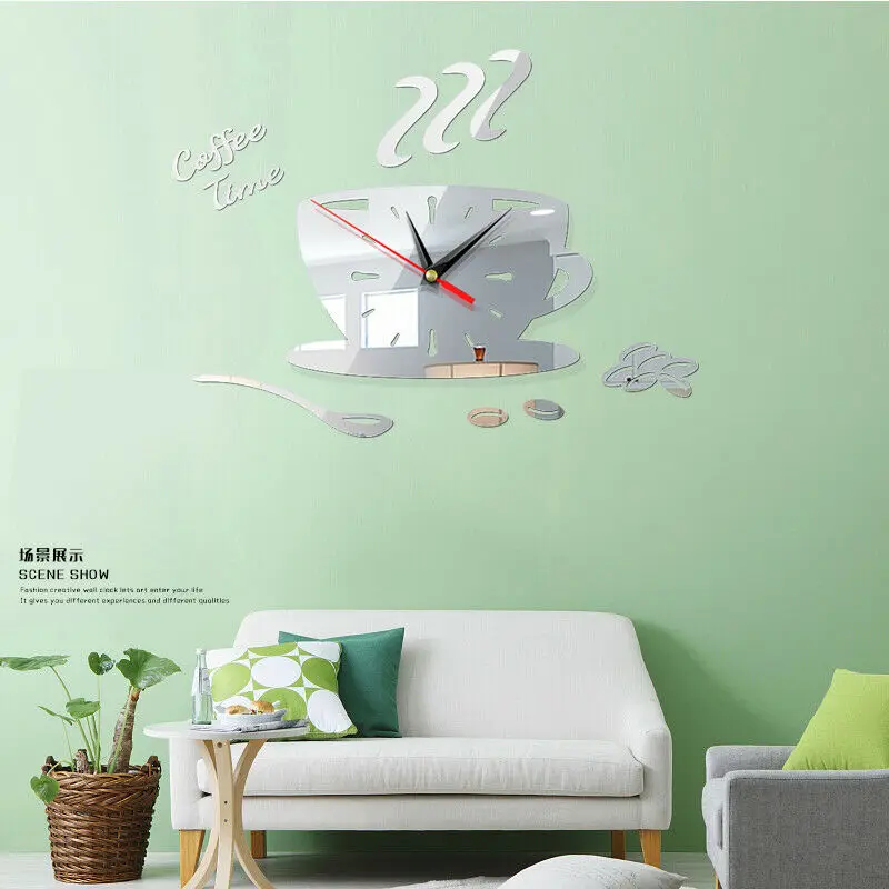 US современные большие настенные часы DIY набор 3D зеркальная поверхность Наклейка