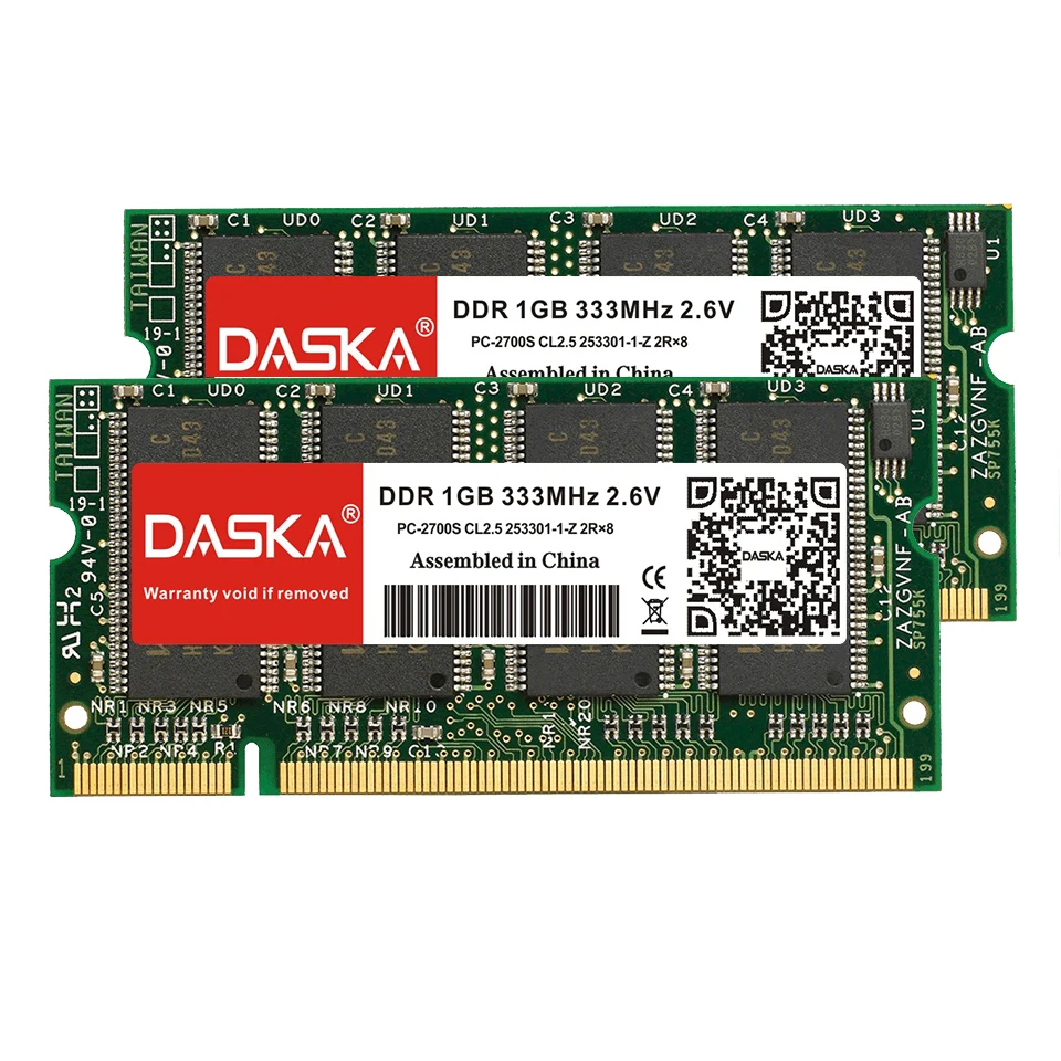 Память DDR для ноутбука DASKA 1 ГБ 333 МГц PC2700 400 PC3200 200Pin CL3 CL2.5 2 6 В память ноутбуков RAMs
