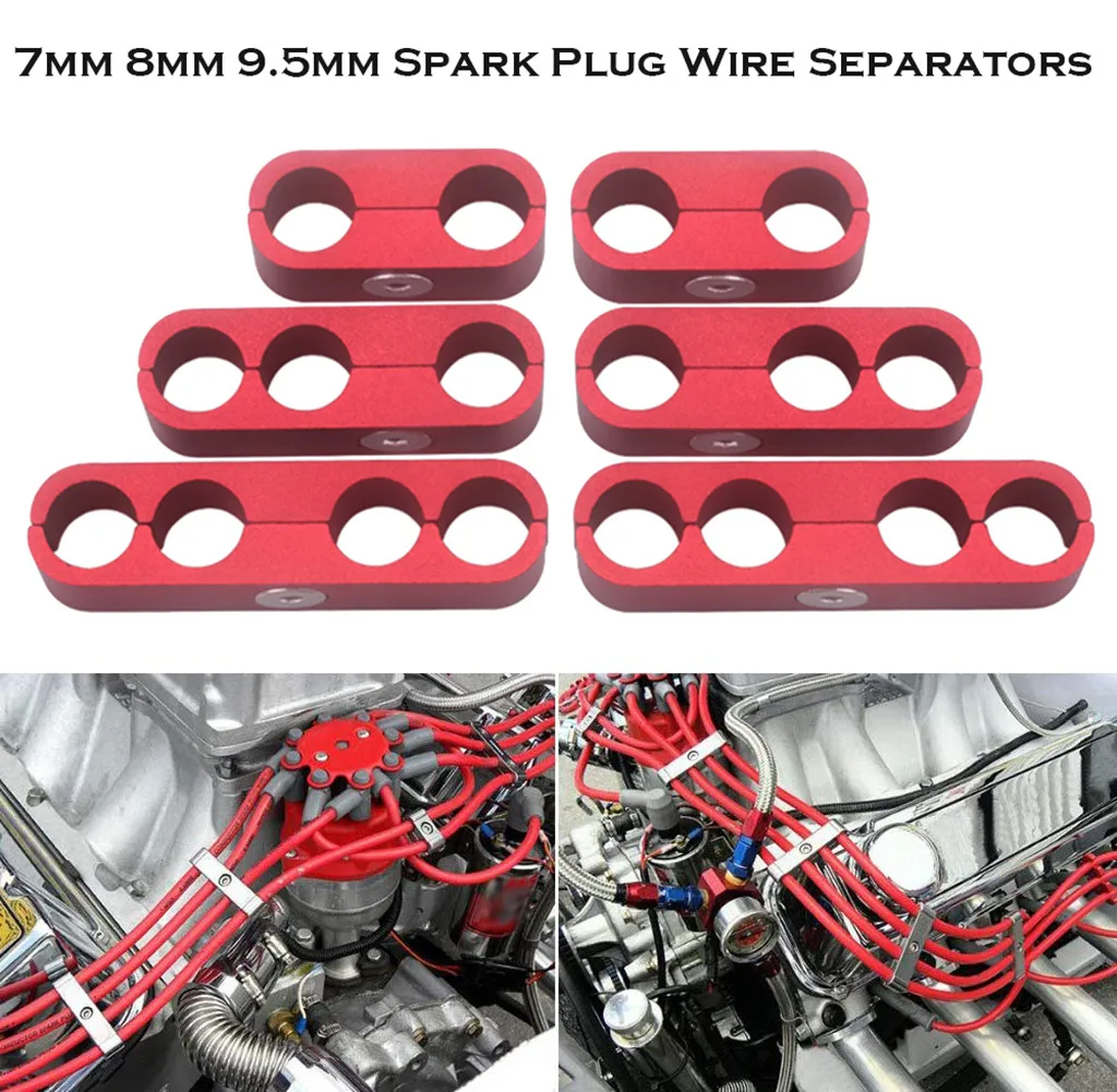 

6pcs SBC 350 Spark Plug Wire Separators Dividers Looms CNC Premium Quality Aluminum Alloy Suits 7mm 8mm 9.5mm